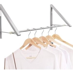 Laundry Room Drying Rack Wall Mounted Clothes Hanger Folding Wall Coat Racks Aluminum Home Storage Organiser Space Savers Silver 2 Rakcs With Rod